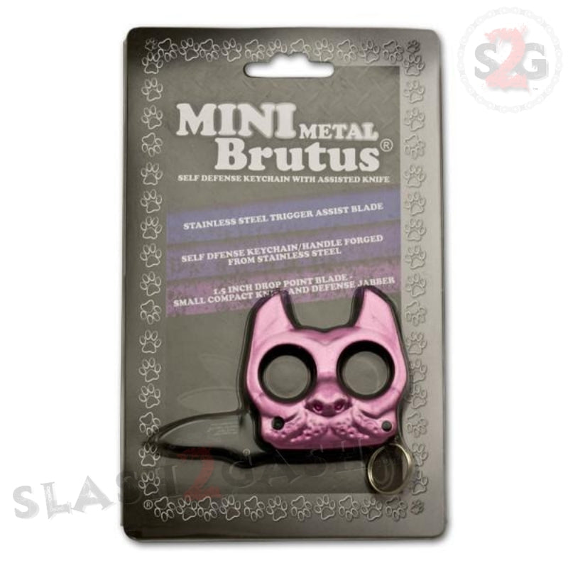 Mini Brutus Self Defense Keychain Metal Knuckles w/ Knife - Pink SD-KeyChain - Tophatter Daily Deals