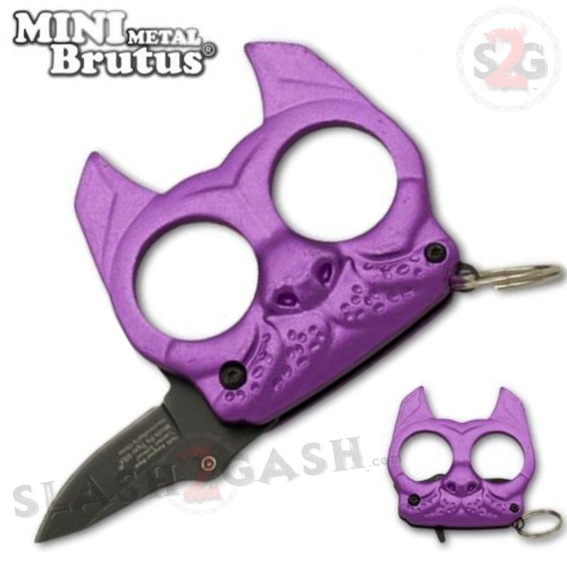 Mini Brutus Self Defense Keychain Metal Knuckles w/ Knife - Purple SD-KeyChain - Tophatter Daily Deals