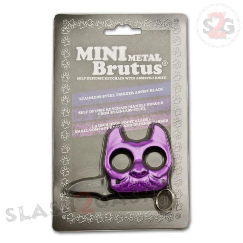 Mini Brutus Self Defense Keychain Metal Knuckles w/ Knife - Purple SD-KeyChain - Tophatter Daily Deals