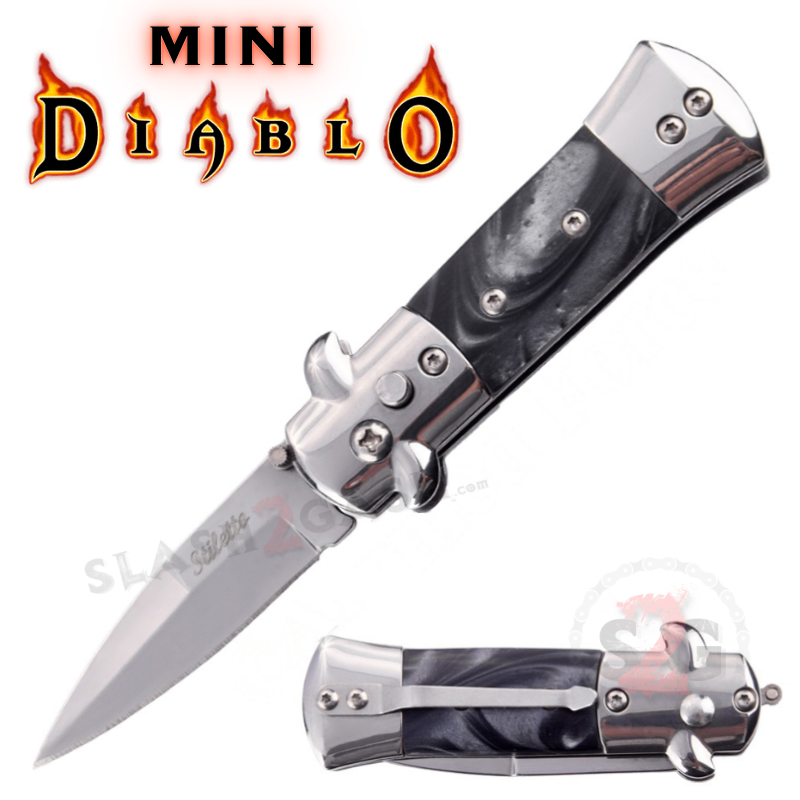 Mini Stiletto Auto Knife Small Cali Legal Switchblade - Asst. colors Black Pearl Knife-Auto - Tophatter Daily Deals