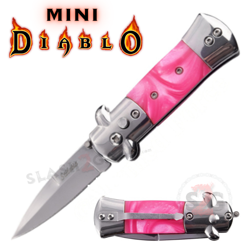 Mini Stiletto Auto Knife Small Cali Legal Switchblade - Asst. colors Pink Pearl Knife-Auto - Tophatter Daily Deals