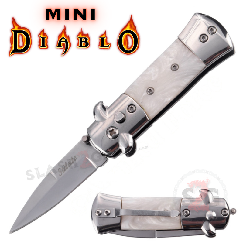 Mini Stiletto Auto Knife Small Cali Legal Switchblade - Asst. colors White Pearl Knife-Auto - Tophatter Daily Deals