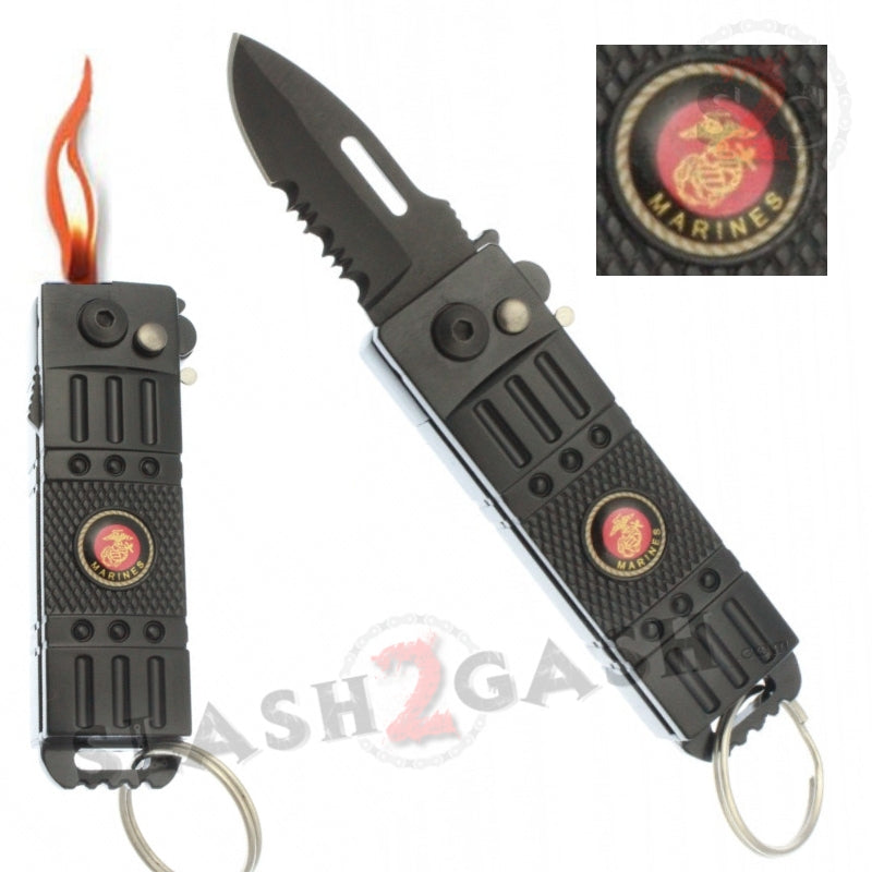 Mini Automatic Knife w/ Lighter Cali Legal Military Switchblade - 4 colors MARINES - Black Knife-Auto - Tophatter Daily Deals