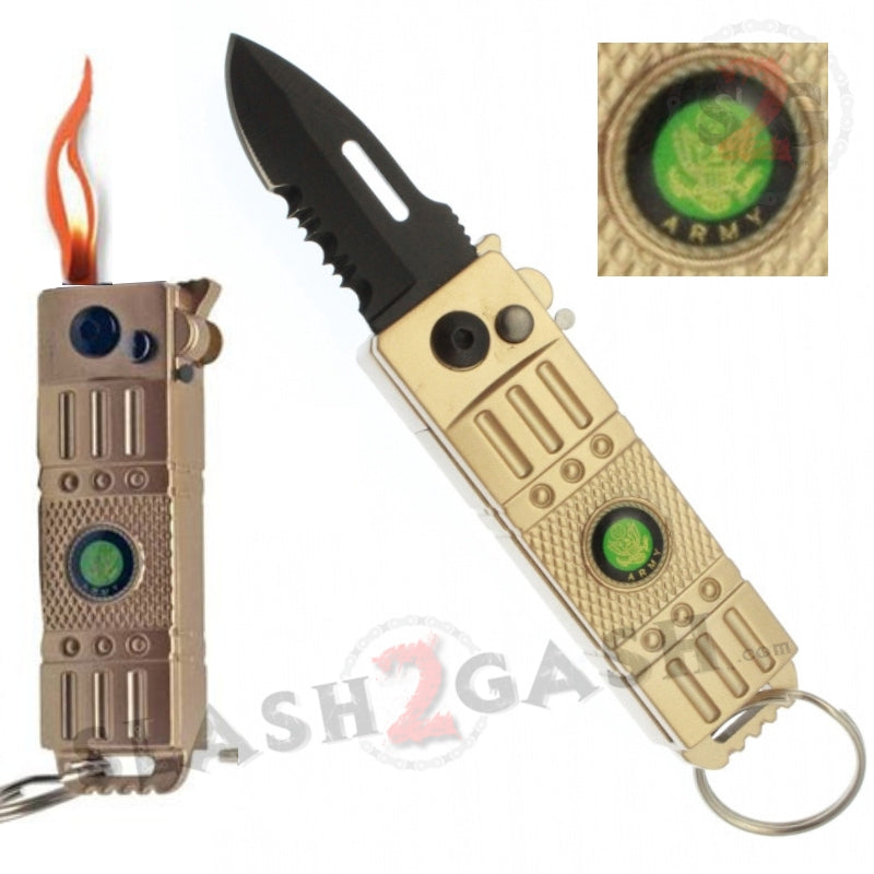 Mini Automatic Knife w/ Lighter Cali Legal Military Switchblade - 4 colors ARMY - Gold Knife-Auto - Tophatter Daily Deals