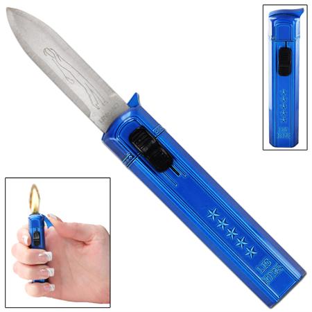 Ablaze Novelty Mini OTF Dual Action Automatic Knife w/ Lighter - Silver Blue Knife-OTF - Tophatter Daily Deals