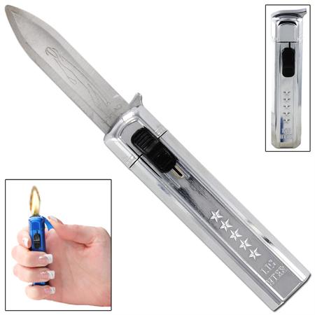 Ablaze Novelty Mini OTF Dual Action Automatic Knife w/ Lighter - Silver Silver Knife-OTF - Tophatter Daily Deals