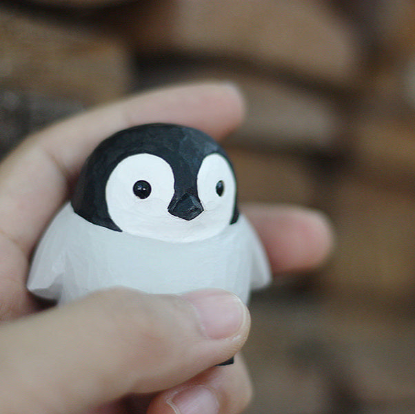 Mini Penguin Wood Carved Ornament Emperor Penguin Ornament - Tophatter Daily Deals