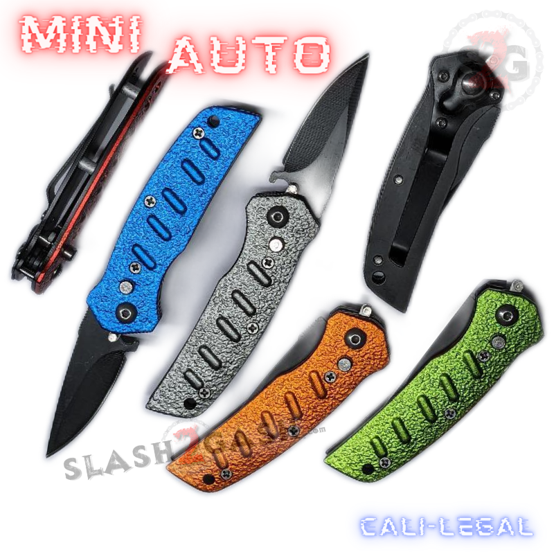 Mini Auto Knife Cali Legal Switchblade w/ Safety - 3D Slotted, Asst. Colors Knife-Auto - Tophatter Daily Deals