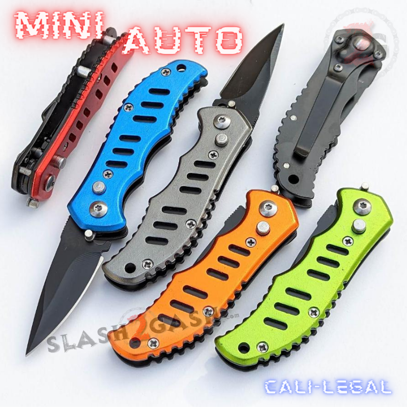 Mini Auto Knife Cali Legal Switchblade w/ Safety - Slotted, Asst. Colors Knife-Auto - Tophatter Daily Deals