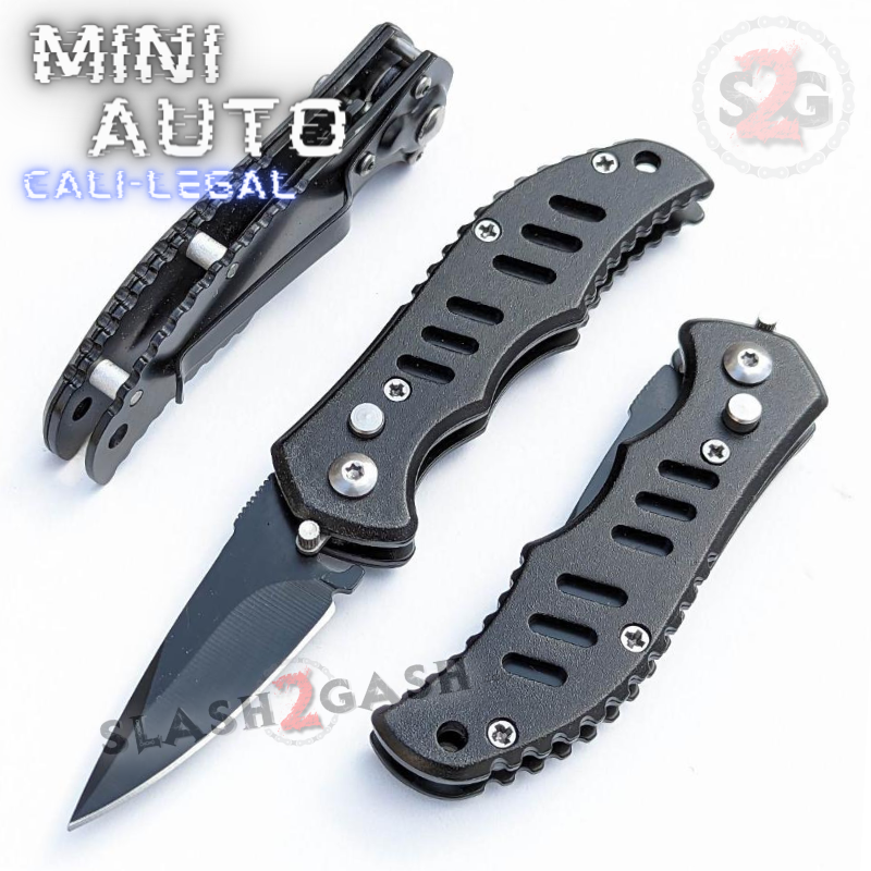 Mini Auto Knife Cali Legal Switchblade w/ Safety - Slotted, Asst. Colors Black Knife-Auto - Tophatter Daily Deals