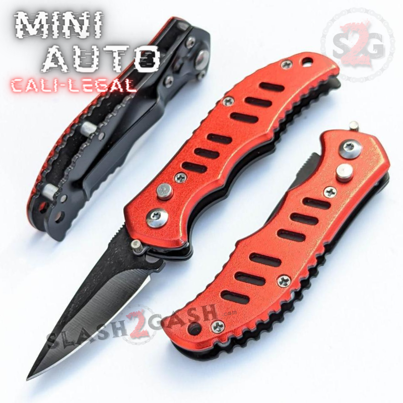 Mini Auto Knife Cali Legal Switchblade w/ Safety - Slotted, Asst. Colors Red Knife-Auto - Tophatter Daily Deals