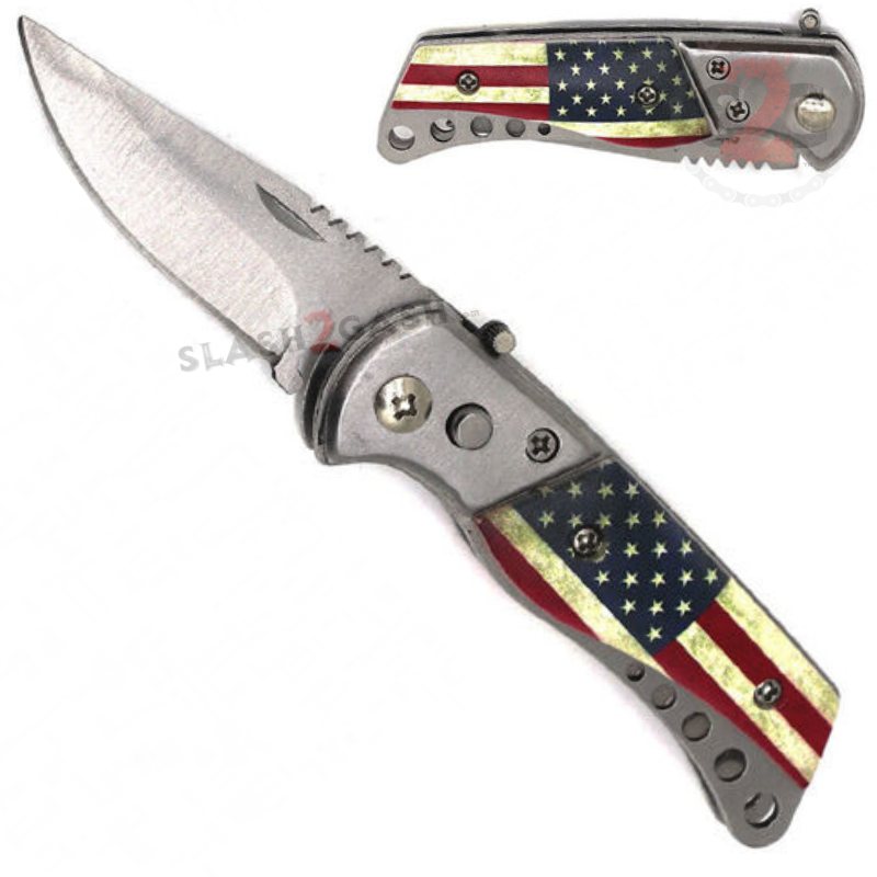 American Flag Automatic Knife Small w/ Safety Lock Knife-Auto - Tophatter Daily Deals