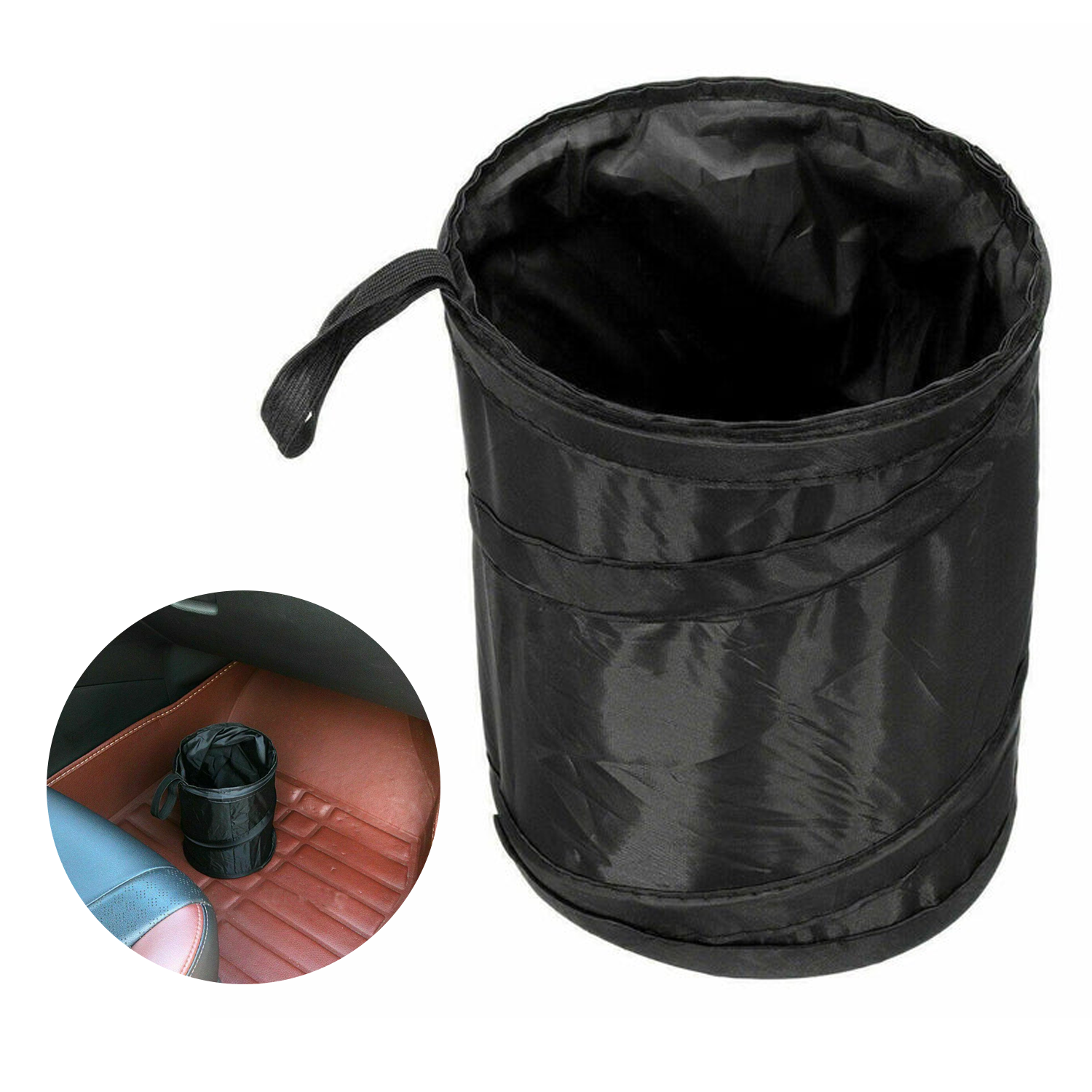 Mini Car Bin - Pop Up Black Storage Dustbin Foldable Travel Mini Rubbish Waste Basket Exercise & Fitness - Tophatter Daily Deals