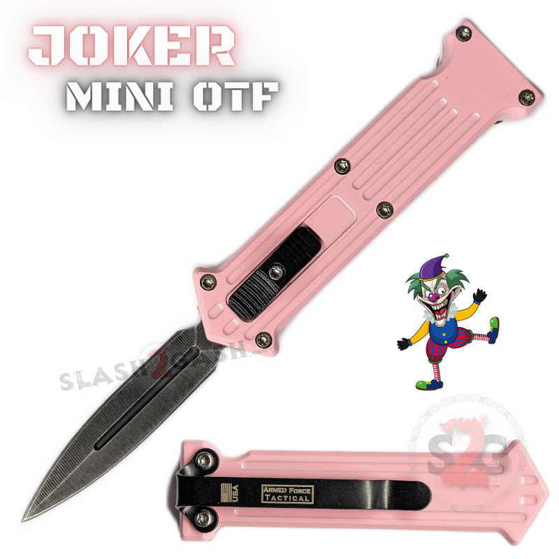 JOKER Mini OTF Knife Small Auto Switchblade Dagger - Asst. colors Pink Knife-OTF - Tophatter Daily Deals
