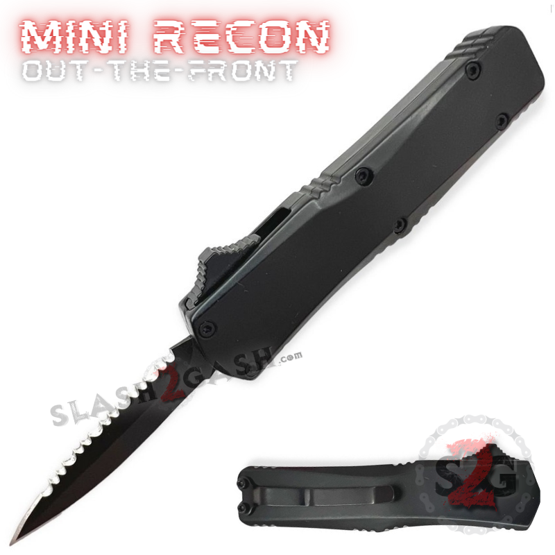 Recon Mini OTF Knife D/A Switchblade Keychain w/ Clip - Asst. Colors Black - Double Edge Serrated Knife-OTF - Tophatter Daily Deals