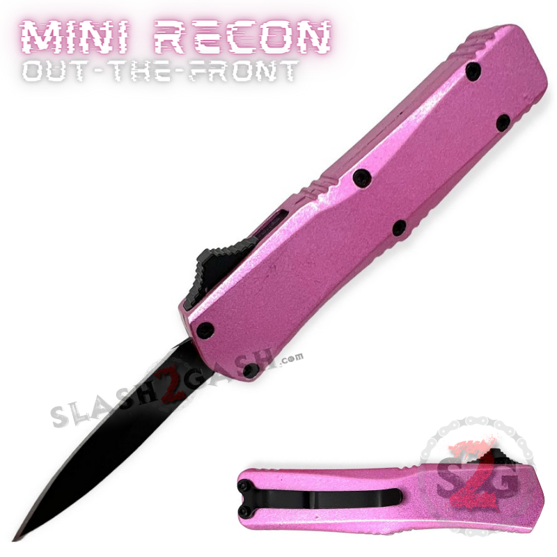 Recon Mini OTF Knife D/A Switchblade Keychain w/ Clip - Pink Dagger Pink - Double Edge Knife-OTF - Tophatter Daily Deals