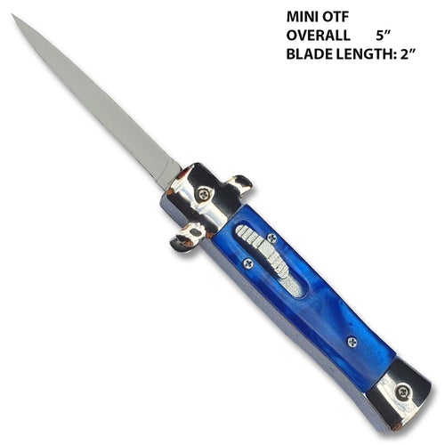 Mini Stiletto OTF Knife Small Cali Legal Switchblade - Blue Pearl Blue Pearl Knife-OTF - Tophatter Daily Deals
