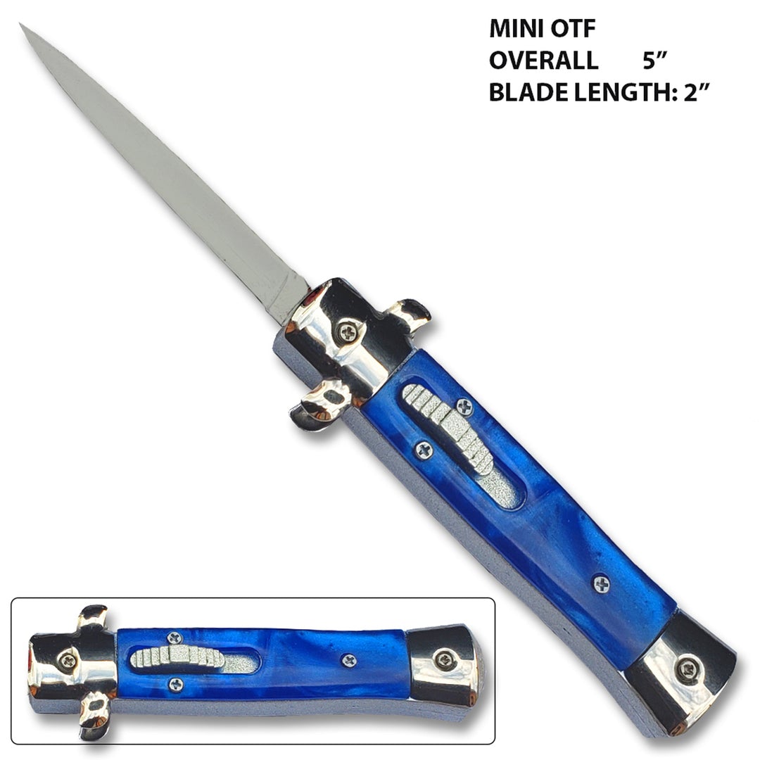 Mini Stiletto OTF Knife Small Cali Legal Switchblade - Asst. colors Blue Pearl Knife-OTF - Tophatter Daily Deals