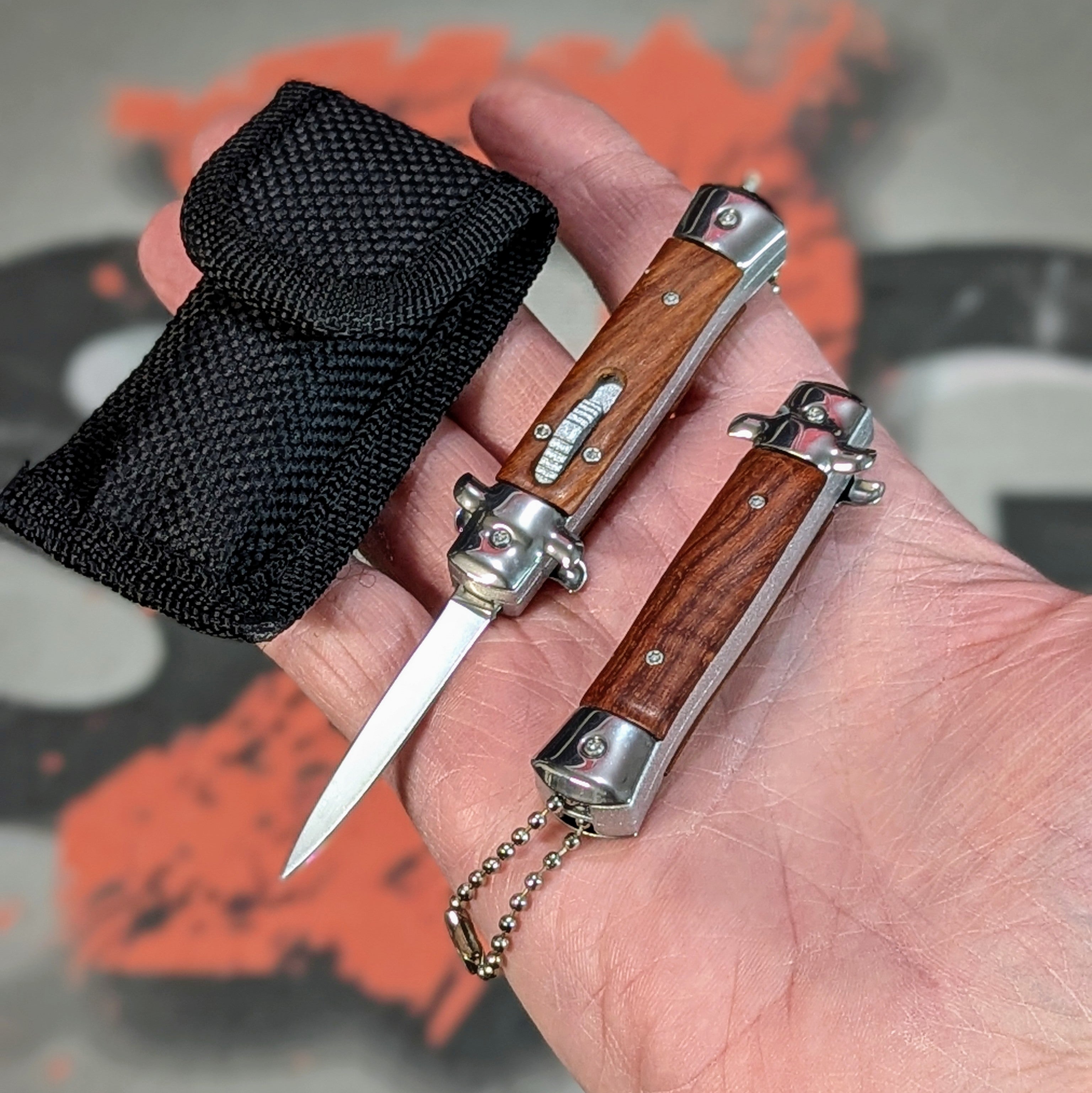 Mini Stiletto OTF Knife Small Cali Legal Switchblade - Asst. colors Rosewood Knife-OTF - Tophatter Daily Deals