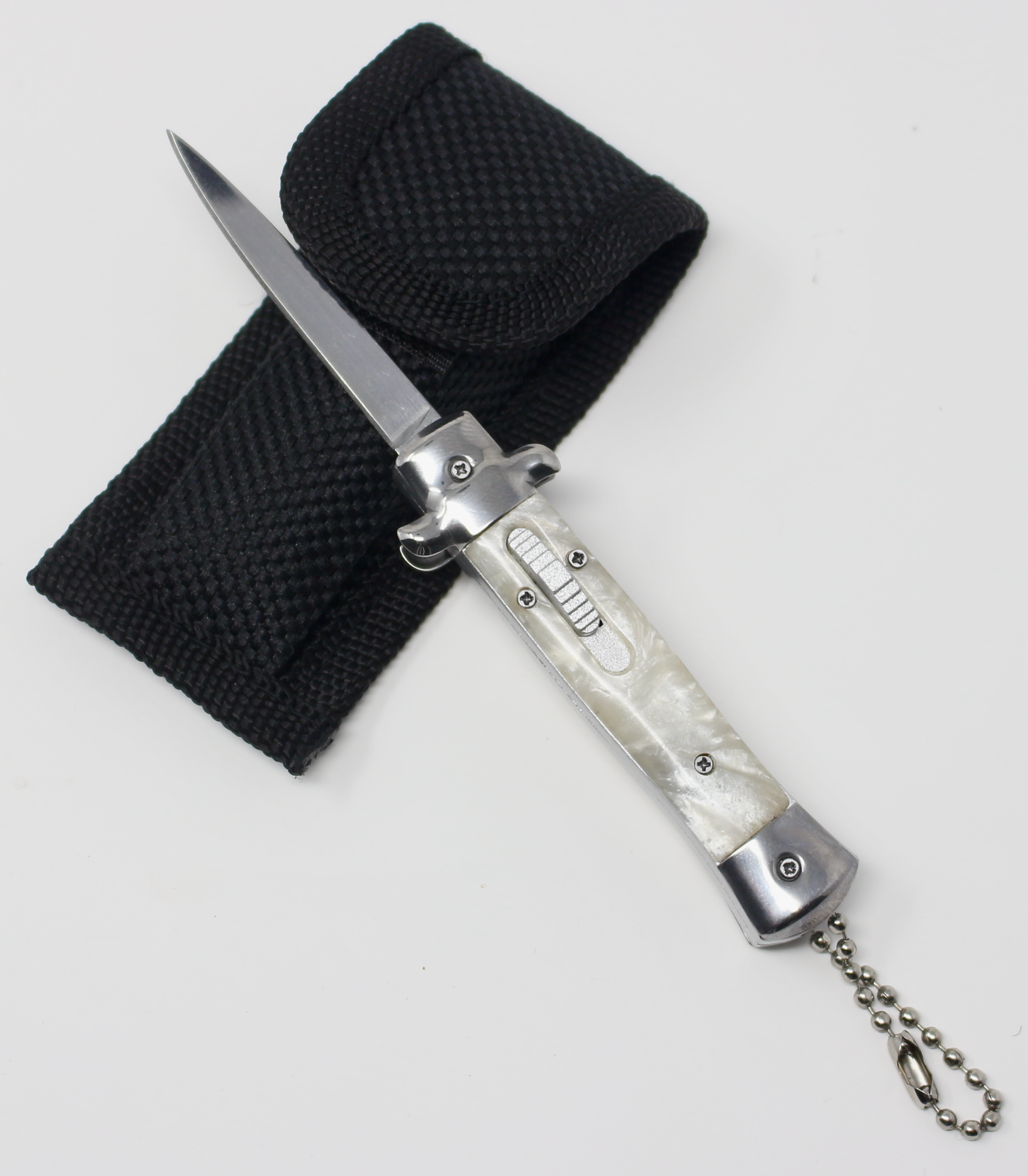 Mini Stiletto OTF Knife Small Cali Legal Switchblade - White Pearl White Pearl Knife-OTF - Tophatter Daily Deals