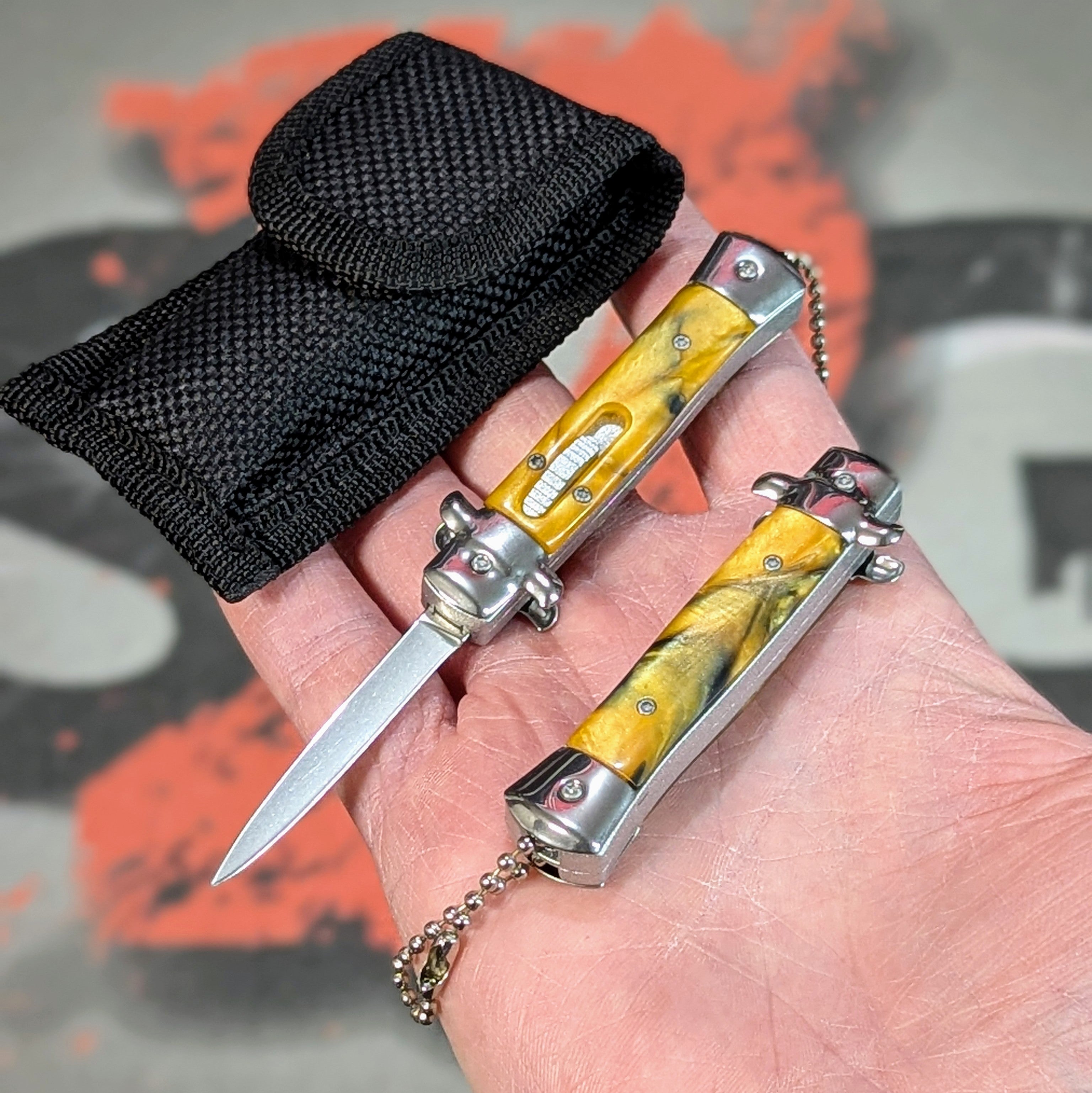 Mini Stiletto OTF Knife Small Cali Legal Switchblade - Asst. colors Yellow Pearl Knife-OTF - Tophatter Daily Deals