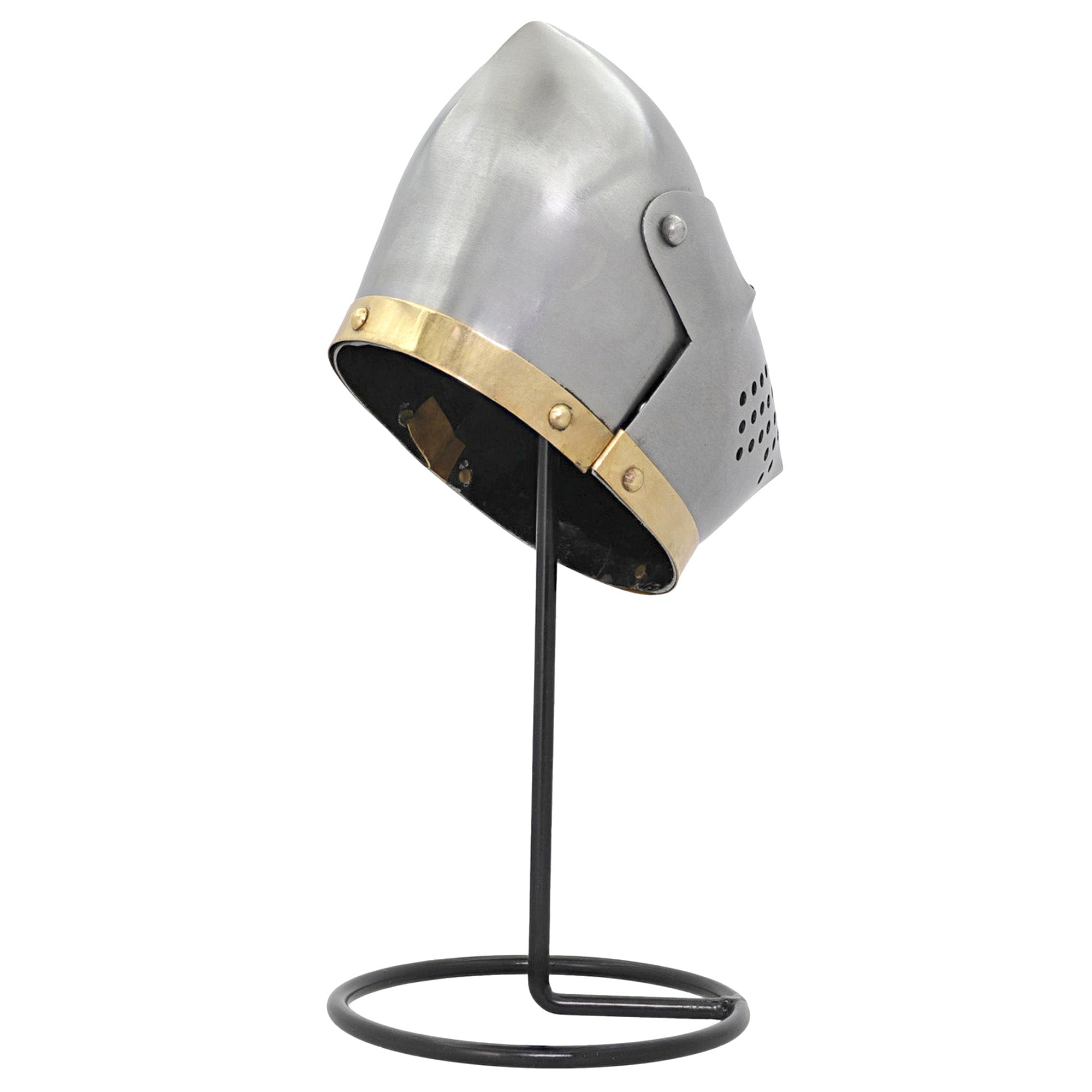 Miniature Steel Hounskull Bascinet Helmet With Stand Helmet - Tophatter Daily Deals