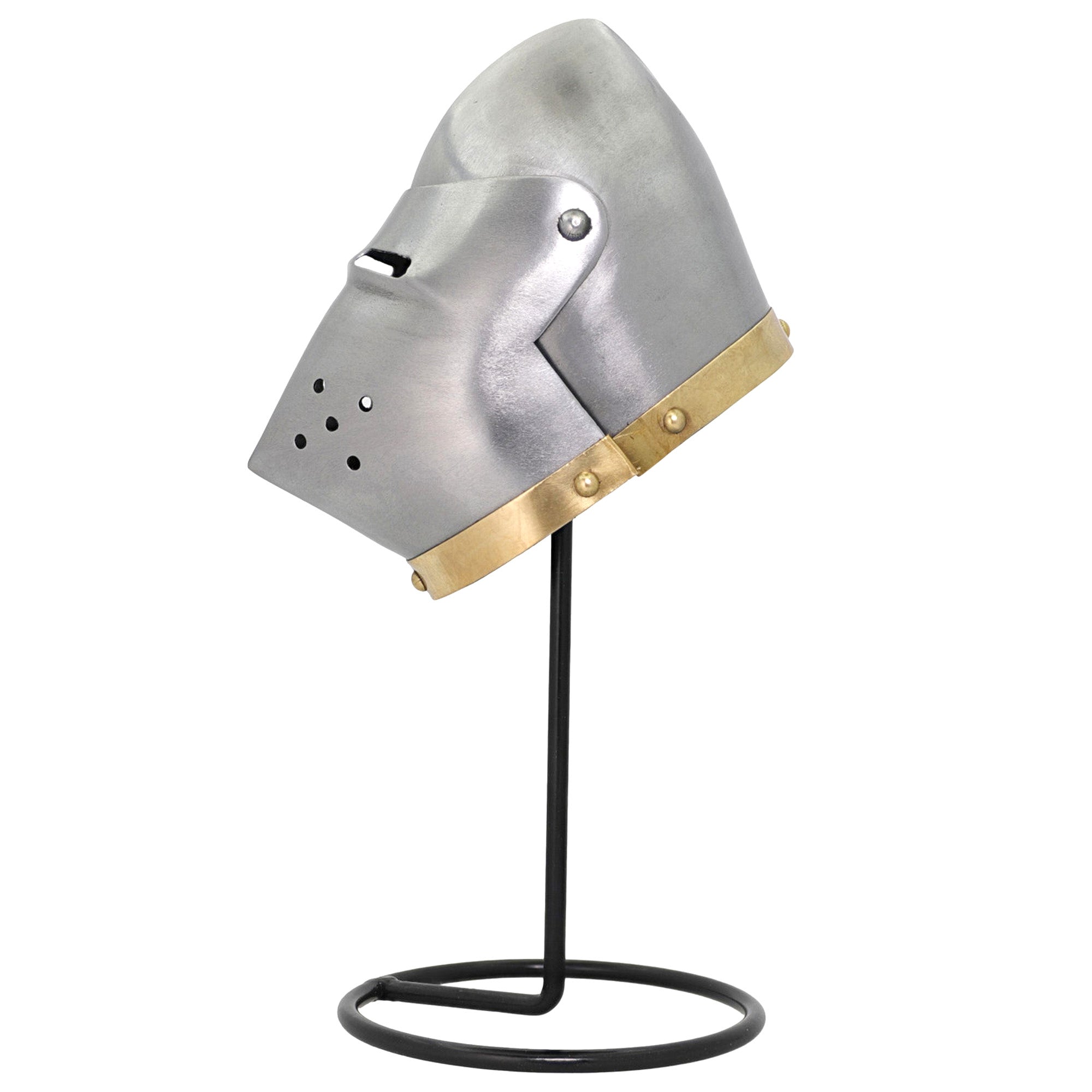 Miniature Steel Hounskull Bascinet Helmet With Stand Helmet - Tophatter Daily Deals