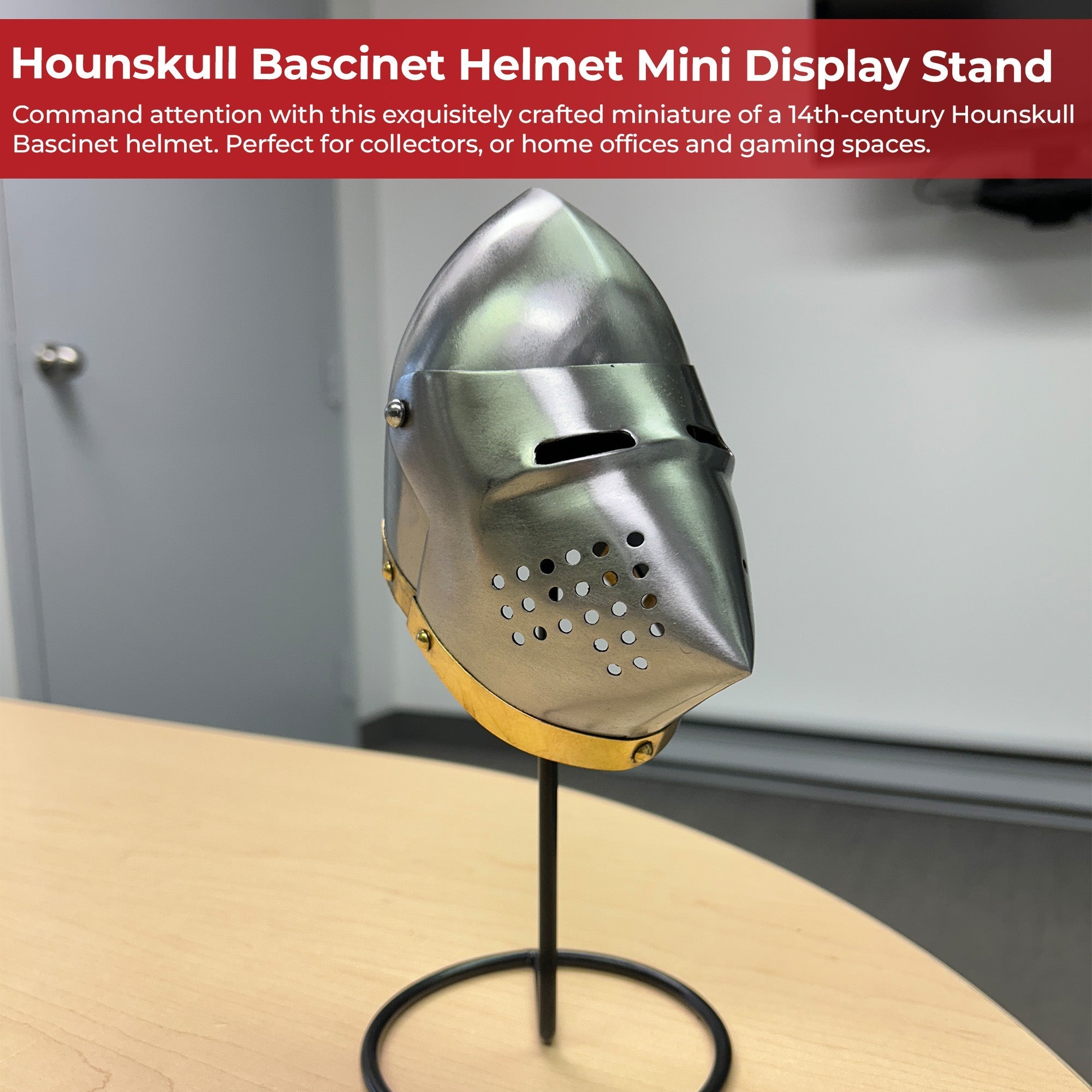 Miniature Steel Hounskull Bascinet Helmet With Stand Helmet - Tophatter Daily Deals