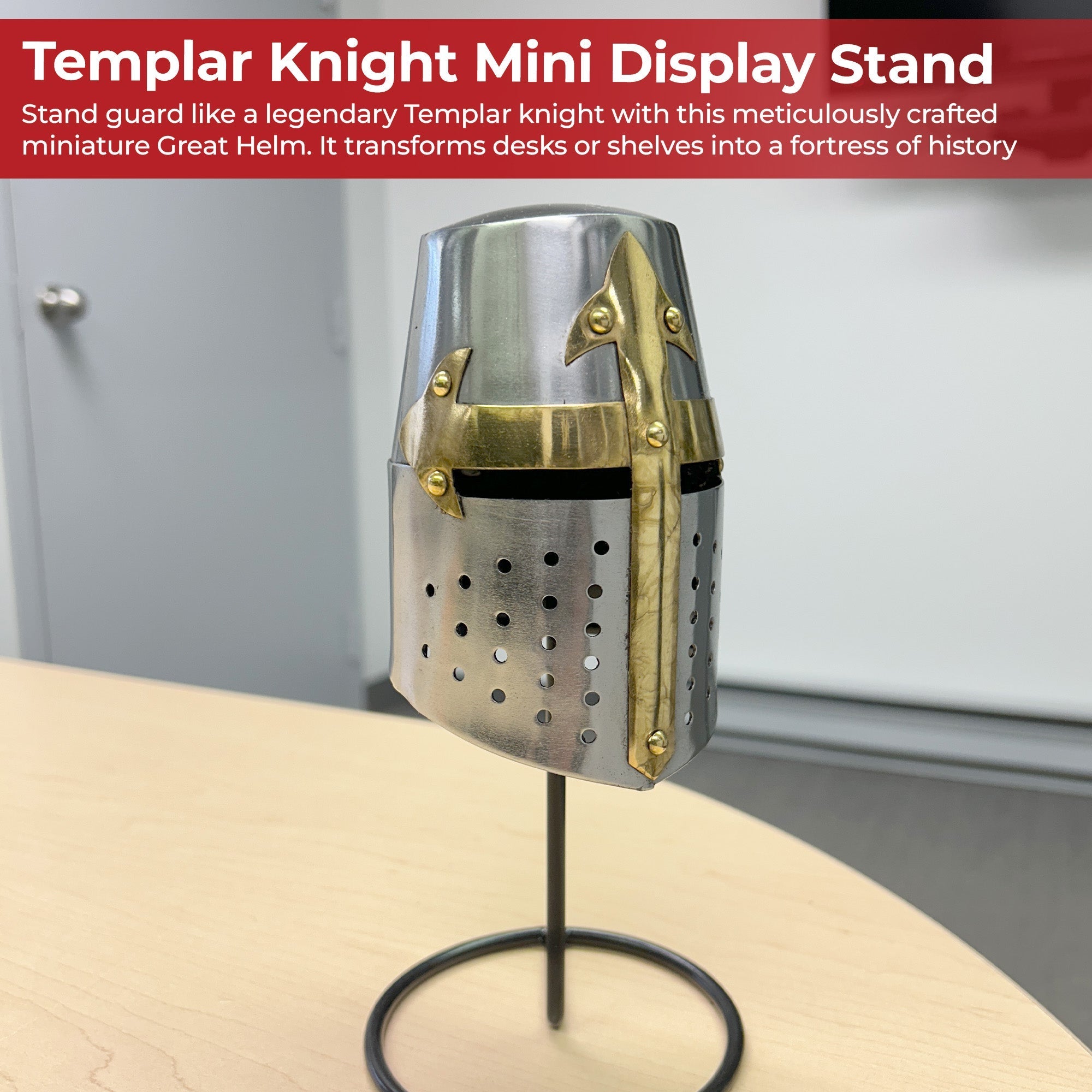 Miniature Templar Crusader Great Helmet Display With Stand Helmet - Tophatter Daily Deals