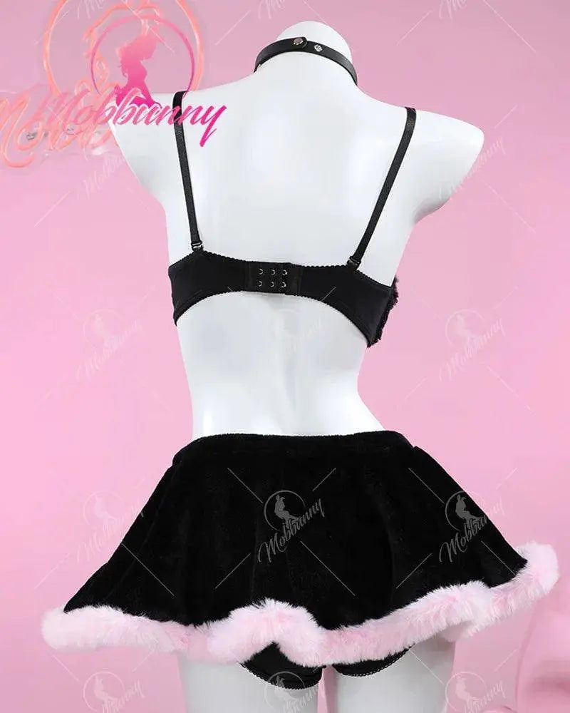 Mobbunny Women's Kawaii Homewear Sexy Lingerie Set Plush Cat Paw Three-Point Top and Panty with Skirt Choker - Tophatter Daily Deals