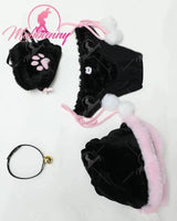 Mobbunny Women's Kawaii Homewear Sexy Lingerie Set Plush Cat Paw Three-Point Top and Panty with Skirt Choker - Tophatter Daily Deals