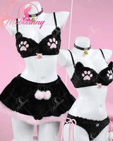 Mobbunny Women's Kawaii Homewear Sexy Lingerie Set Plush Cat Paw Three-Point Top and Panty with Skirt Choker - Tophatter Daily Deals