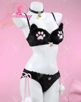 Mobbunny Women's Kawaii Homewear Sexy Lingerie Set Plush Cat Paw Three-Point Top and Panty with Skirt Choker - Tophatter Daily Deals