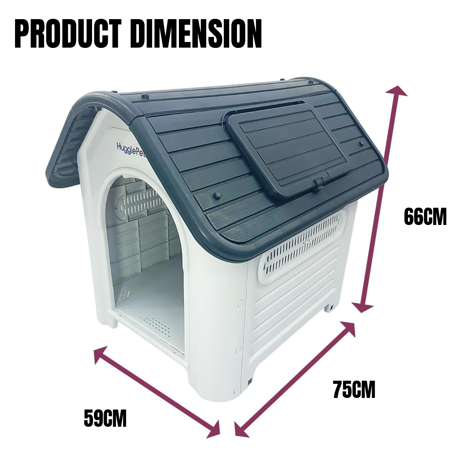 Plastic Dog Kennel – Weatherproof Outdoor Pet House for Small, Medium, and Large Dogs Grey Roof pet - Tophatter Daily Deals