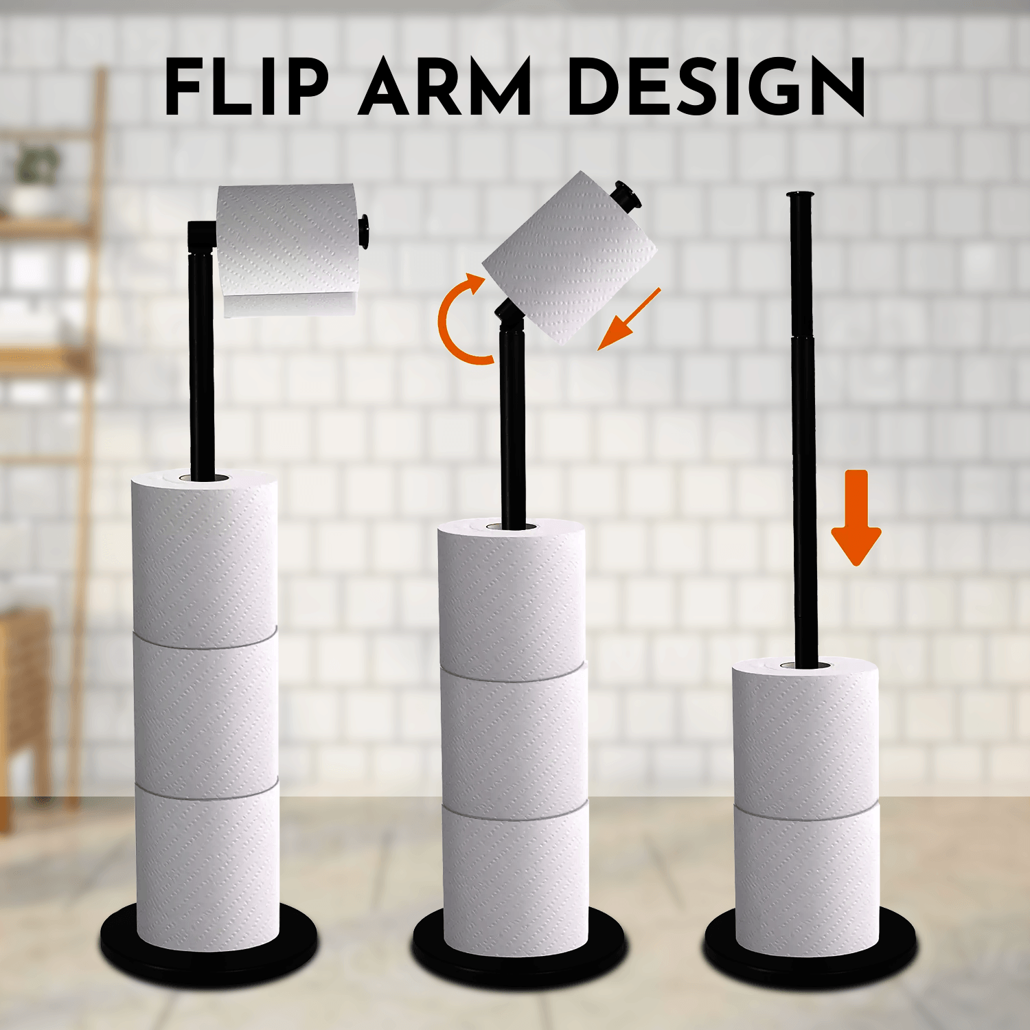 Standing Toilet Paper Holder - 5 Loop Roll Toilet Holder Stand No Drill Easy Setup Tools - Tophatter Daily Deals