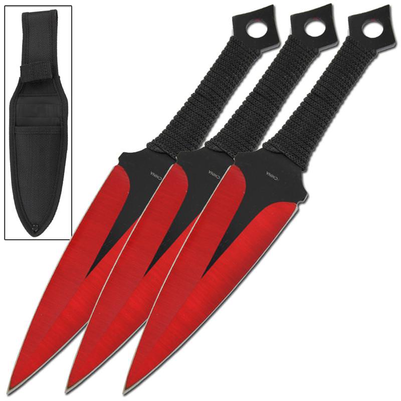 Momochi Ninjutsu Precision 3 Pcs Throwing Knives Set Red - Tophatter's Army Products & Self Defense Collectible Weapons - Tophatter Daily Deals