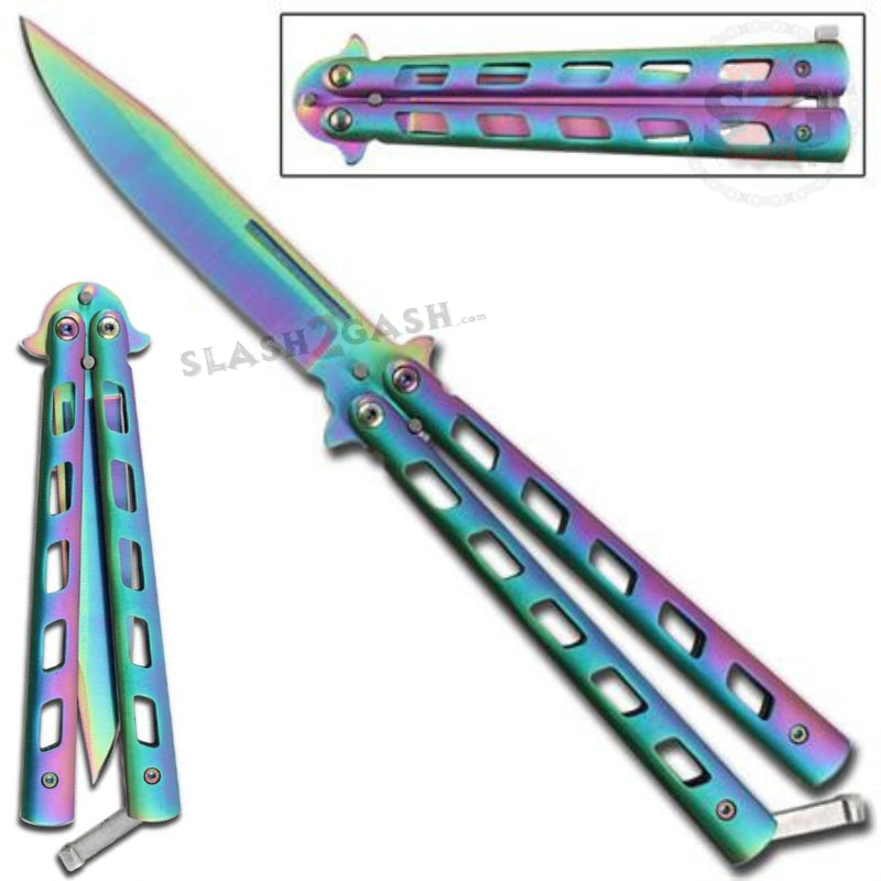 Angel Butterfly Knife Titanium Rainbow Folding Balisong Knife-Balisong - Tophatter Daily Deals