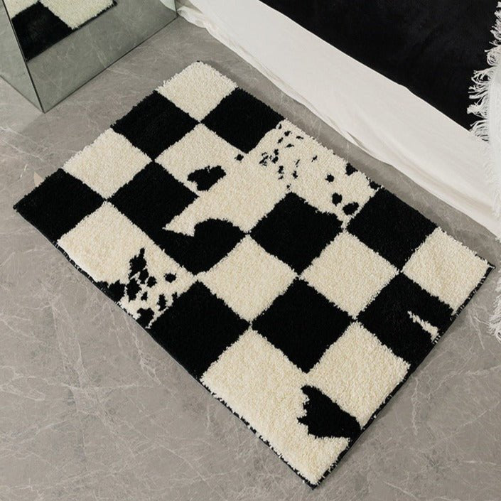 Monochrome Splatter Prints Checkered Mat Rugs - Tophatter Daily Deals