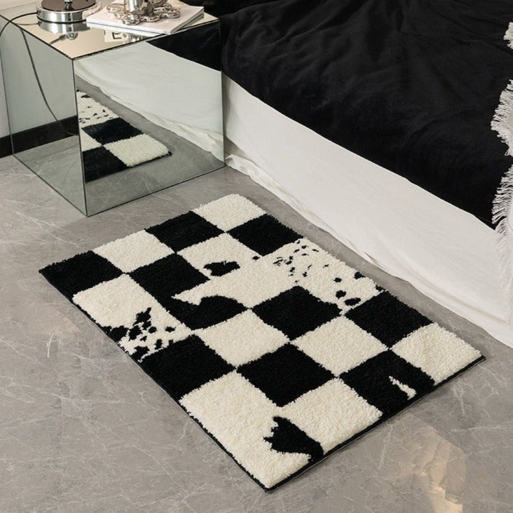 Monochrome Splatter Prints Checkered Mat Rugs - Tophatter Daily Deals