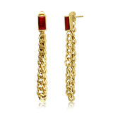 Dangle Chain Earrings with Cubic Zirconia Emerald and Gift Pouch Red Earrings - Tophatter Daily Deals