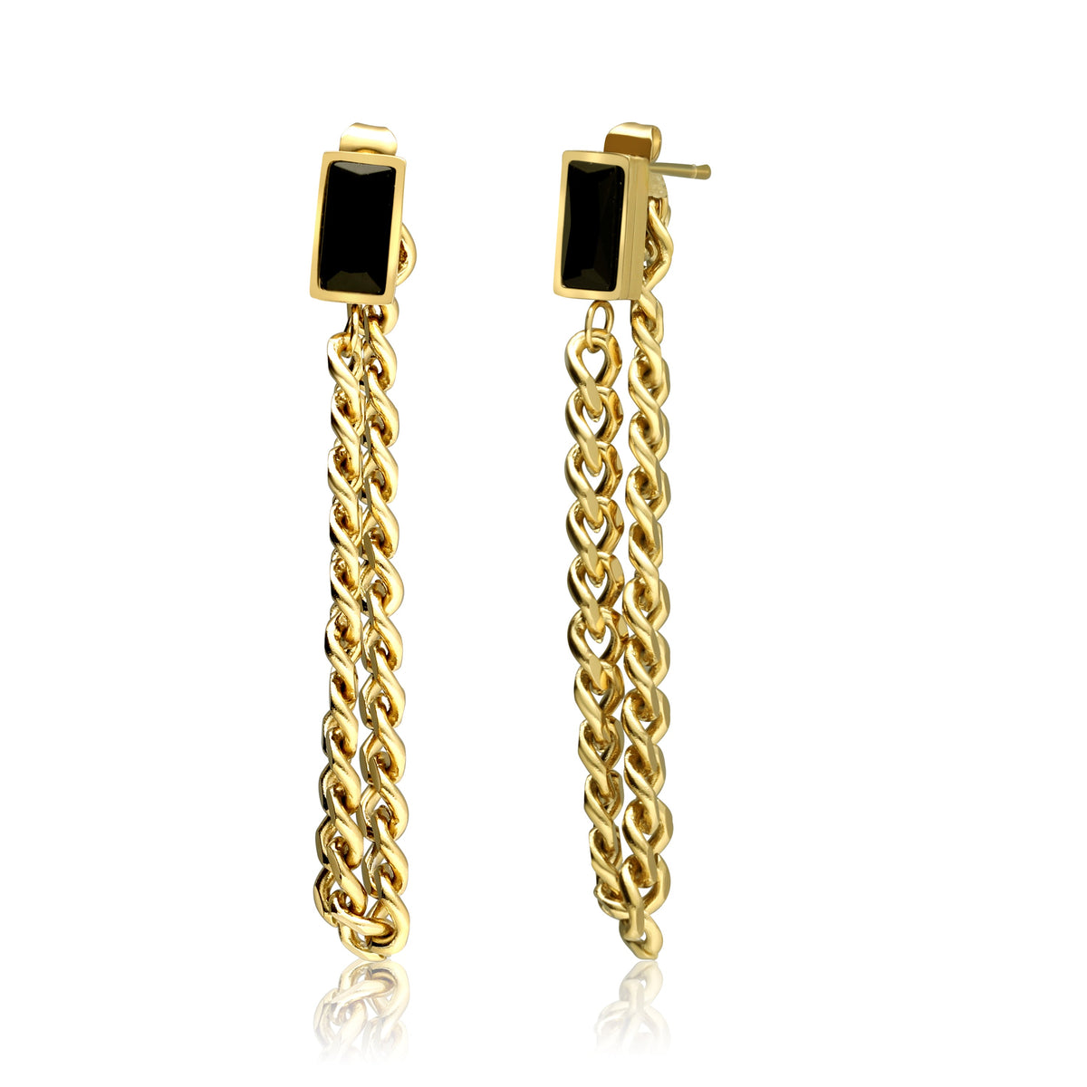 Dangle Chain Earrings with Cubic Zirconia Emerald and Gift Pouch Black Earrings - Tophatter Daily Deals