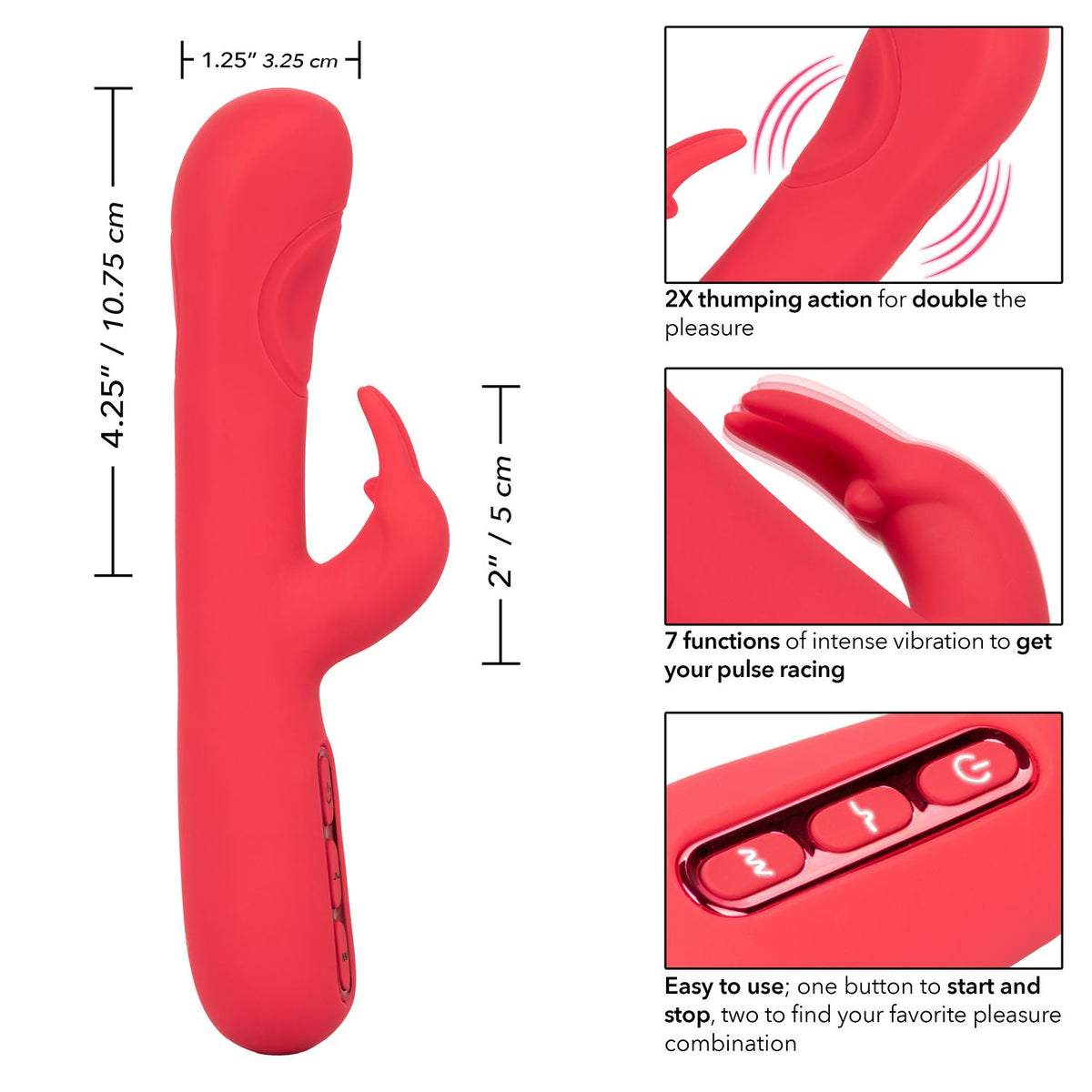 Throb Pulse Red Silicone Rabbit Vibrator with Double Thumping Action and 7 Vibration Functions > Vibrators > Ladies > Rabbit - Tophatter Daily Deals