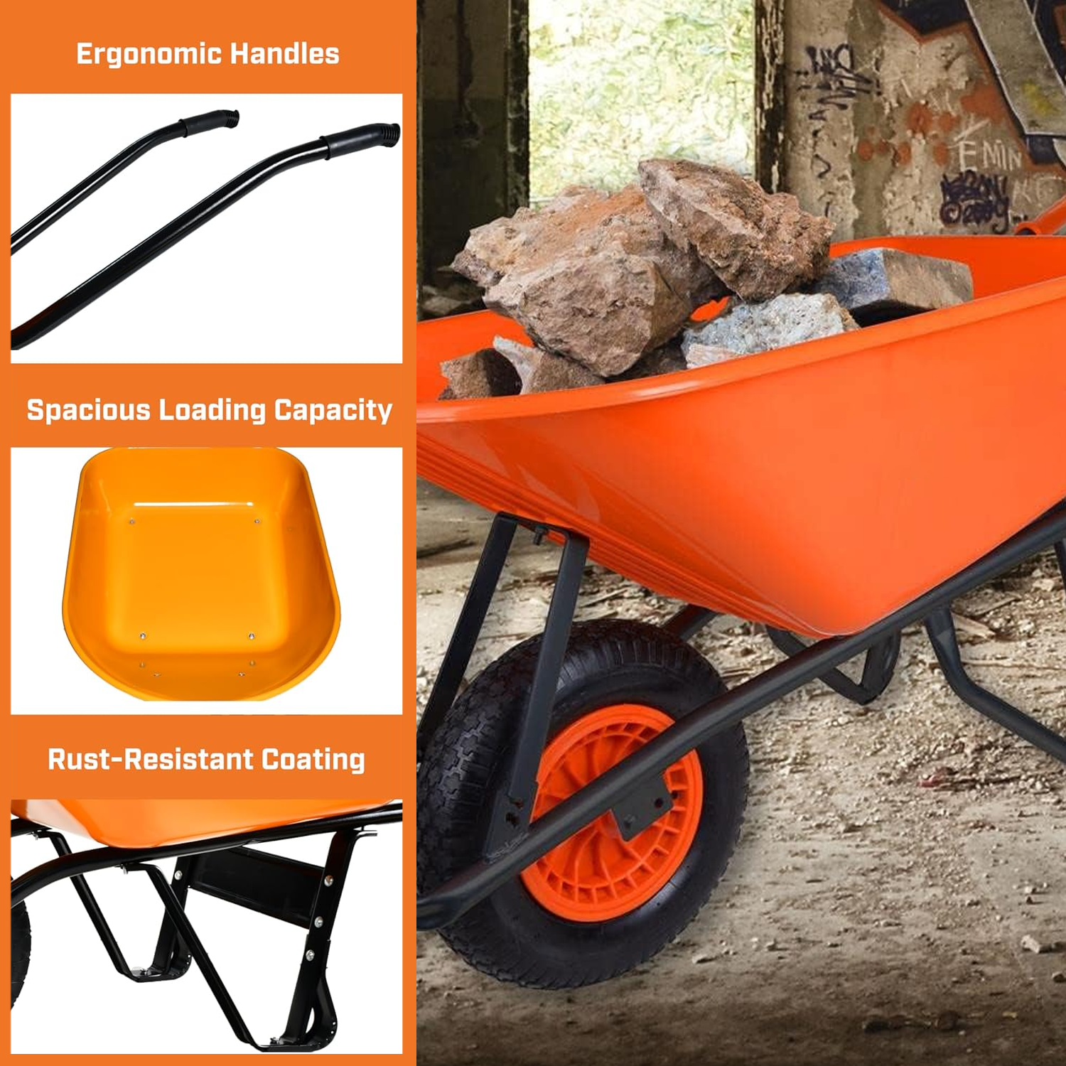 Wheel Barrow Trolley – 100L Outdoor Garden Cart for Soil, Plants & Tools Wheelbarrows & Carts - Tophatter Daily Deals