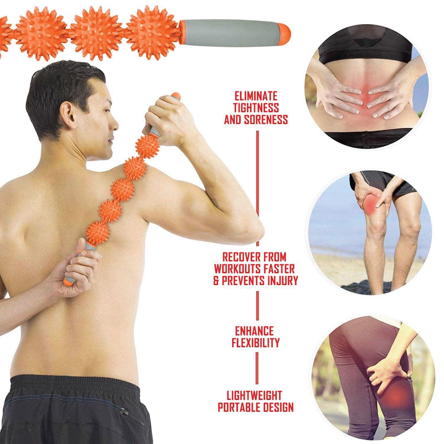 Roller Massage Stick - Cellulite Muscle Roller Stick with 3 Balls Blasting Release Deep Tissue Massager for Neck Leg Back Body Personal Care - Tophatter Daily Deals