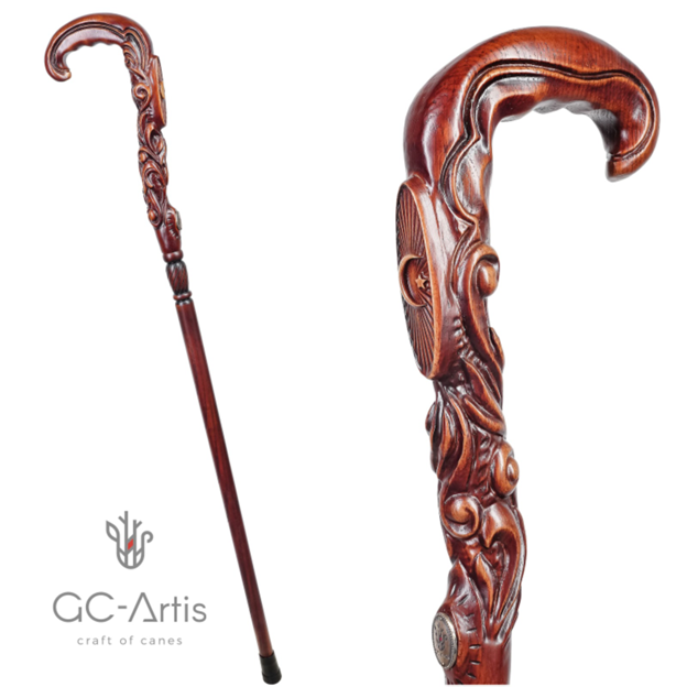 Muslim Symbol Carved Wood Cane: Unique Wood Handcarved Artisan Detail Hand Carved Artisan - Tophatter Daily Deals