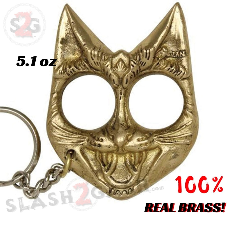 "My Kitty" Self Defense Evil Cat Keychain Brass Knuckles - Real Brass Brass (Solid Real Brass) SD-KeyChain - Tophatter Daily Deals