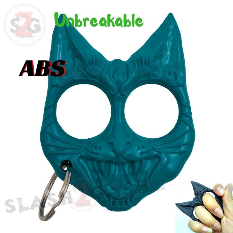 "My Kitty" Self Defense Evil Cat Keychain ABS Knuckles - Teal SD-KeyChain - Tophatter Daily Deals