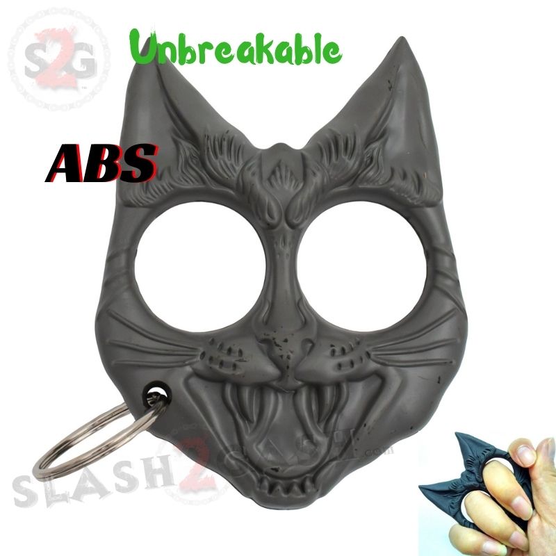 "My Kitty" Self Defense Evil Cat Keychain ABS Knuckles - Asst. colors Gray SD-KeyChain - Tophatter Daily Deals
