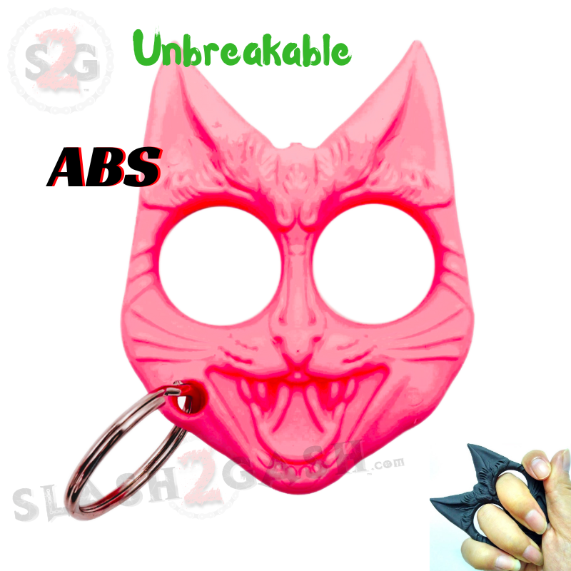 "My Kitty" Self Defense Evil Cat Keychain ABS Knuckles - Asst. colors Neon Pink SD-KeyChain - Tophatter Daily Deals