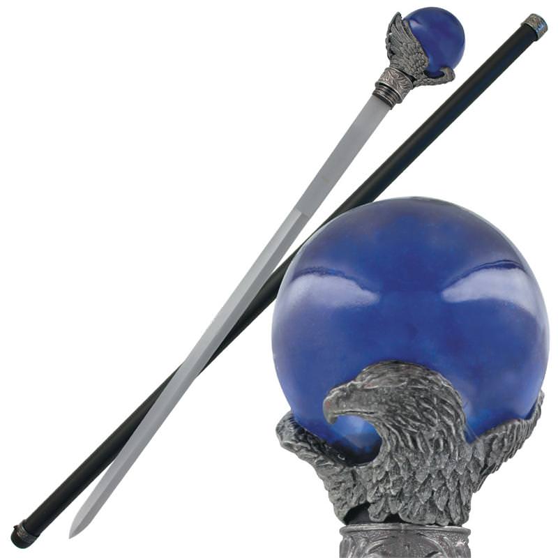 Mystical Raven Blue Prophecy Orb Walking Cane Sword - Tophatter's Army Products & Self Defense Collectible Weapons - Tophatter Daily Deals